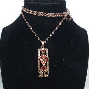 Red Stone Brass Necklace
